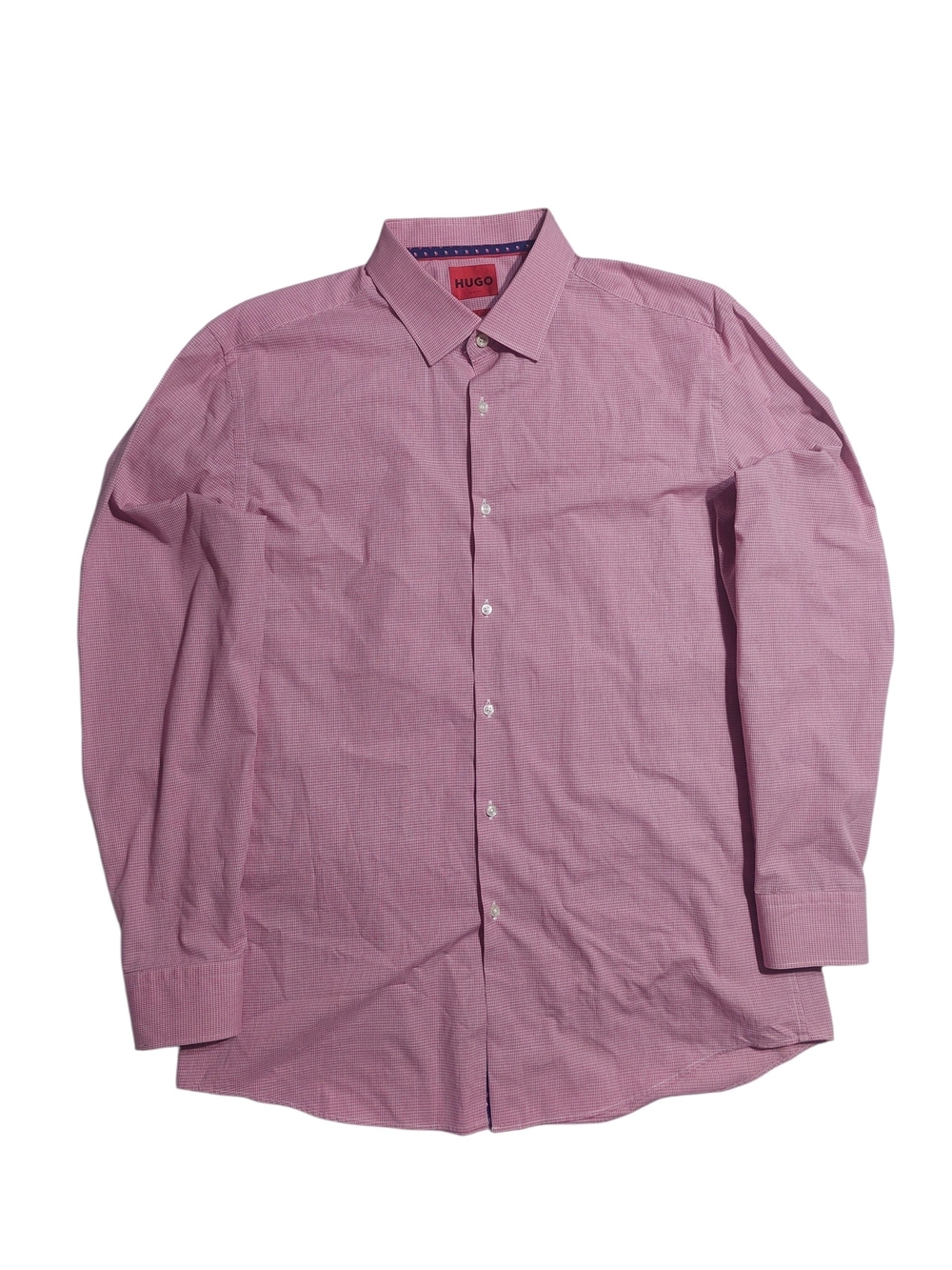 HUGO Hugo Boss Men's Red Micro-Check Dress Shirt 100% Cotton